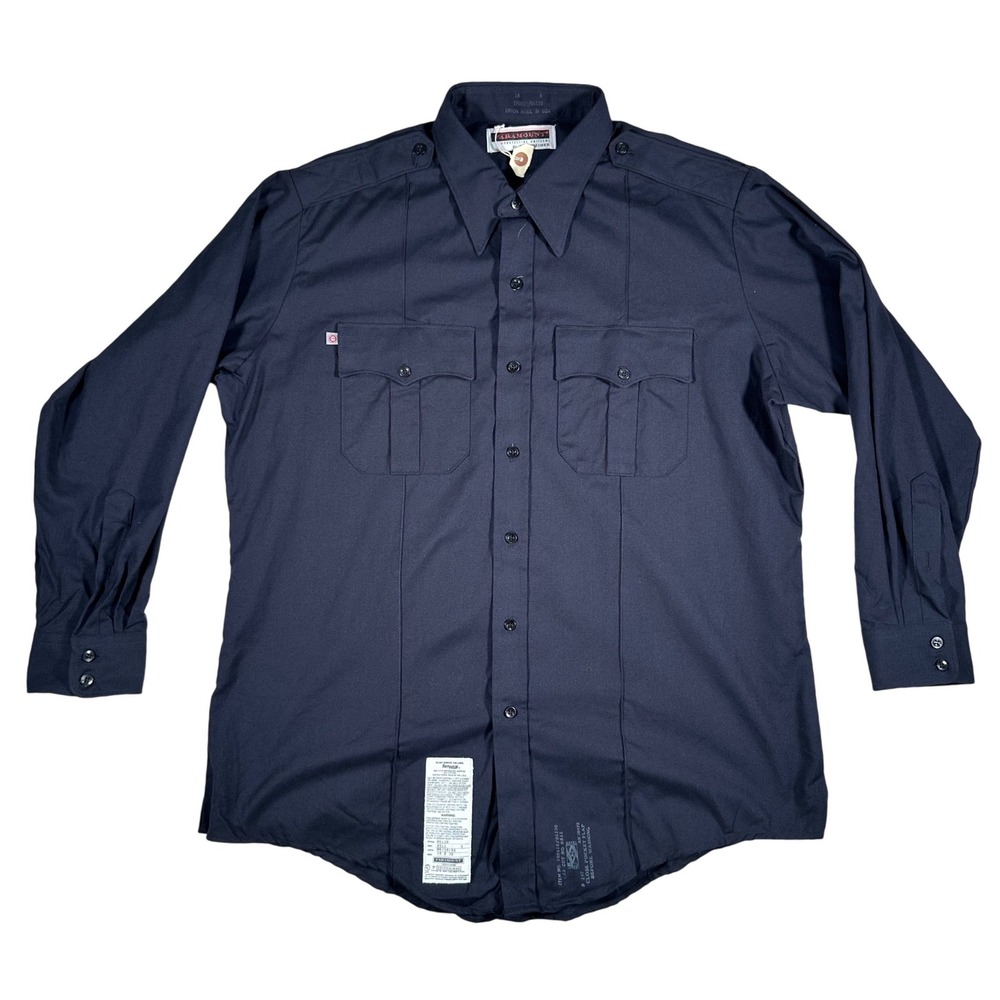 Vtg 1994 Paramount Fechheimer Uniform Shirt Mens 18x34 Navy Blue FR Flame Resist